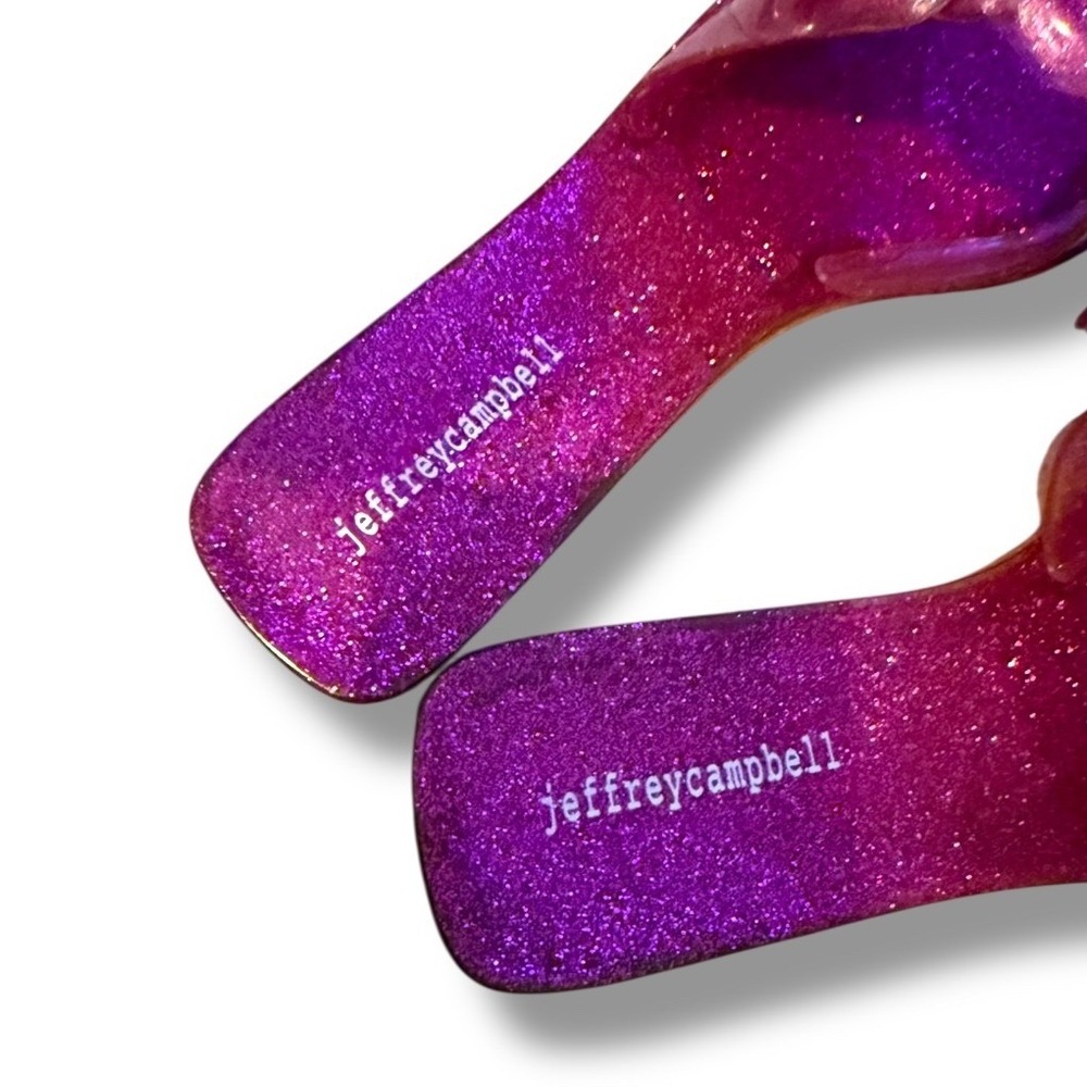 Jeffrey Campbell Flower Slide Sandals Size 8 Pink Glitter‎ Jelly Square Toe Y2K - Picture 6 of 9